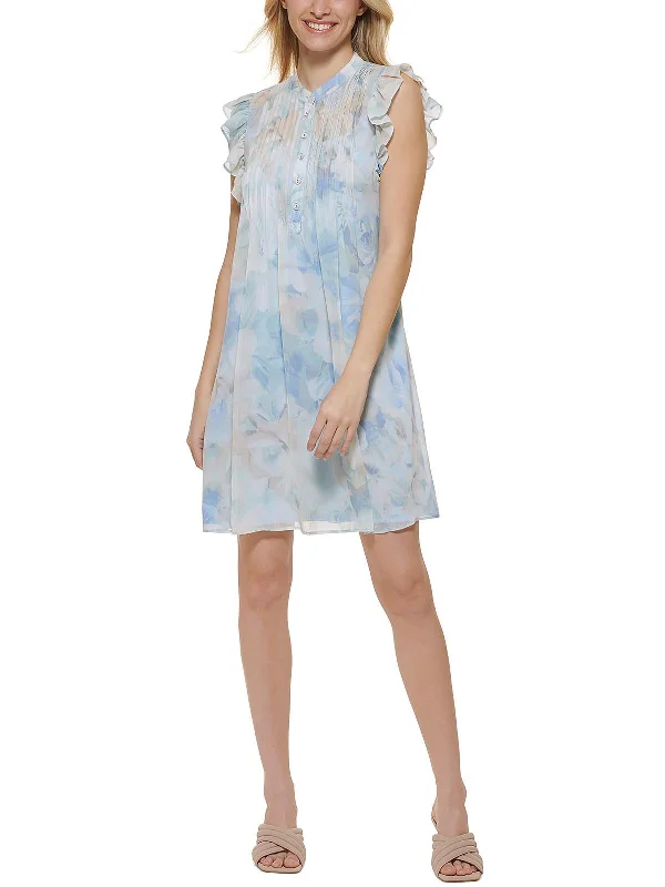 Women's U-Shaped Collar DressesPetites Womens Chiffon Floral Shift Dress