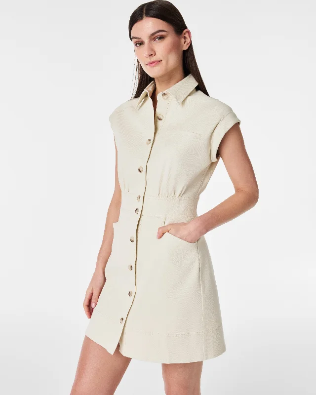 Women's High Collar DressesStretch Twill Utility Dress