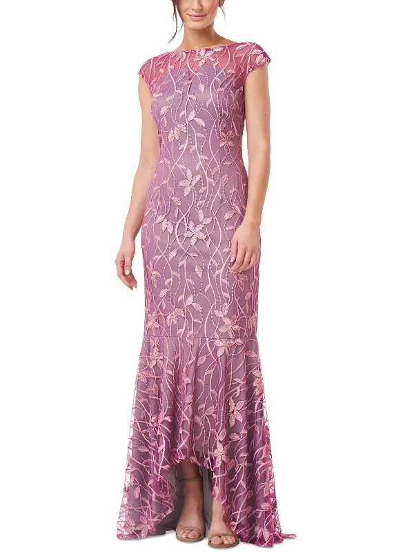 Women's Notched Collar DressesWomens Embroidered Hi-Low Evening Dress