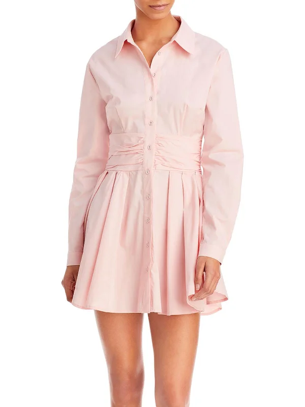 Women's Sweetheart Collar DressesWomens Gathered Above Knee Shirtdress