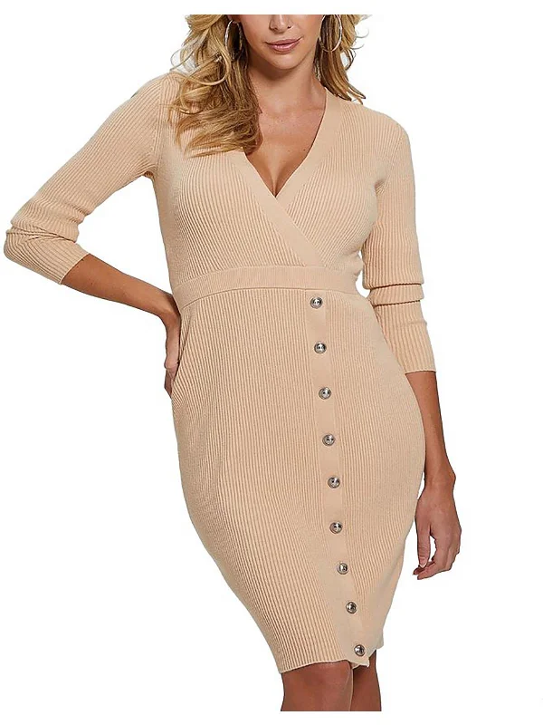 Women's Fine Gauge SweatersAlexandra Womens Knee-Length Ribbed Knit Sweaterdress