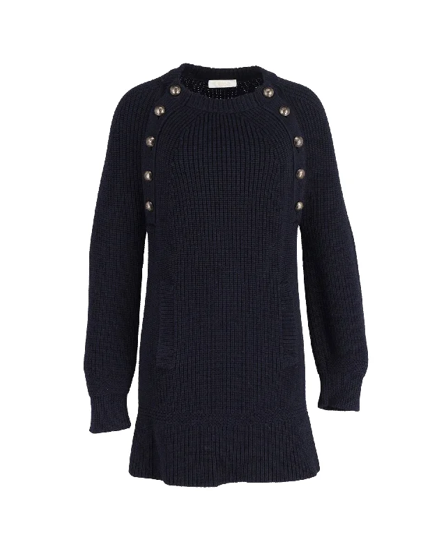 Women's Square CollChloé Oversized Sweater Dress in Navy Blue Wool