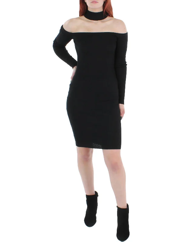 Knitted Women's CardigansJuniors Womens Mockneck Knee-Length Sweaterdress