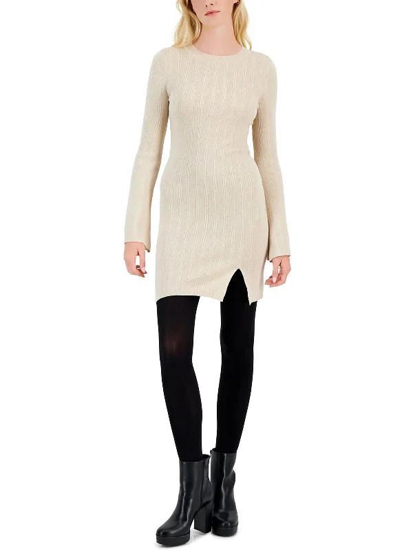 Women's Peter Pan Collar SweatersJuniors Womens Slit Crew-Neck Sweaterdress