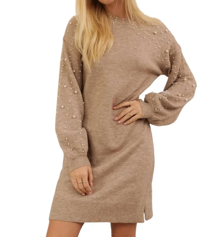 Women's Croatian Wool SweatersPearl Point Sweater Dress In Heathered Beige