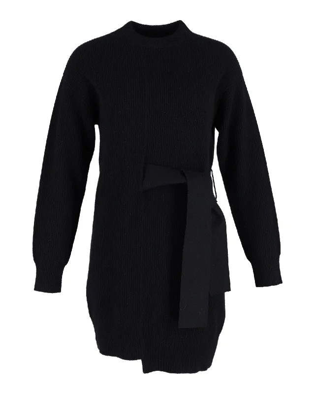 Women's Scottish Tweed SweatersProenza Schouler Rib-Knit Side-Tie Sweater Dress in Black Wool