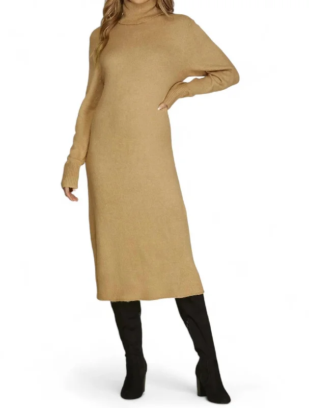 Women's Bosnian Wool SweatersTurtleneck Sweater Dress In Taupe