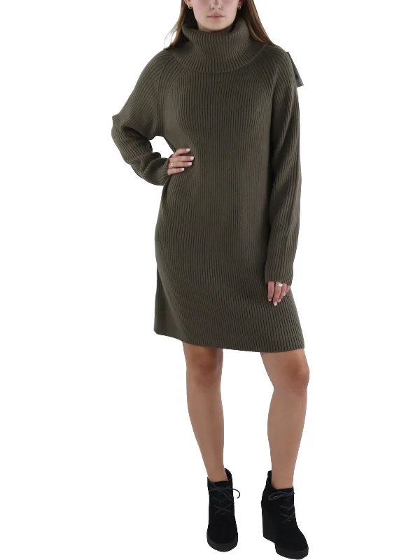 Women's Low Collar SweatersWomens Above Knee Ribbed Sweaterdress