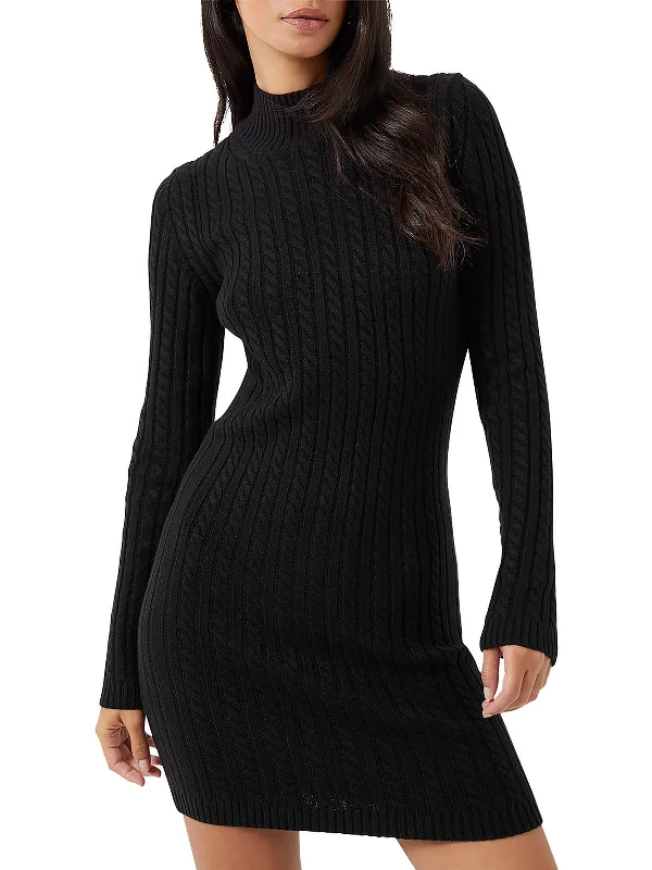 Women's Cap Sleeve SweatersWomens Cable Knit Above Knee Sweaterdress