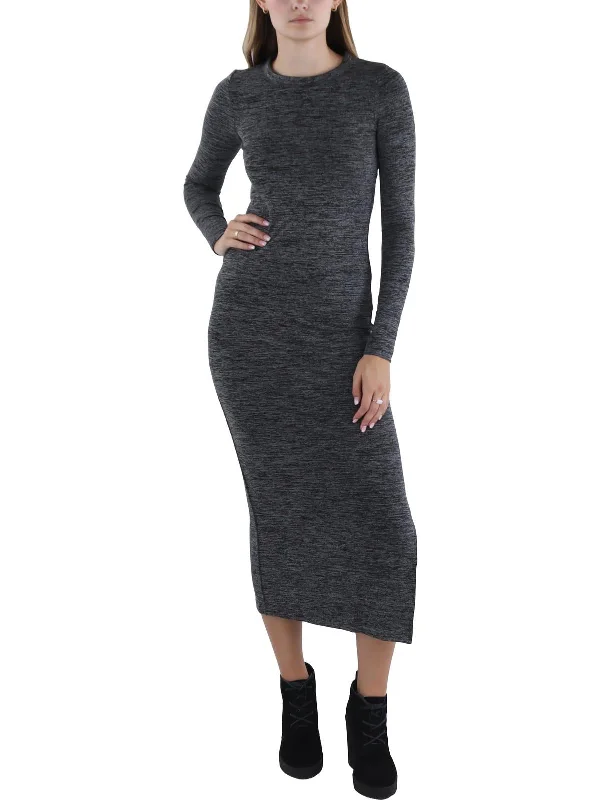 Women's Shirred SweatersWomens Knit Tea Length Sweaterdress