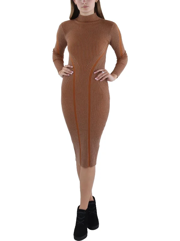 Women's Solid Color SweatersWomens Ribbed Knee Length Sweaterdress