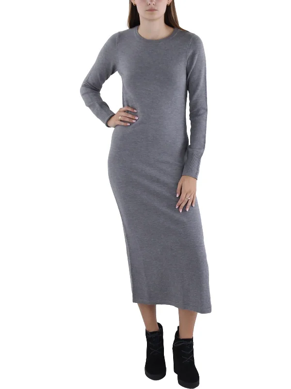 Women's Peter Pan Collar SweatersWomens Ribbed Trim Mid Calf Sweaterdress