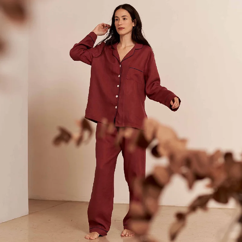 women's pajamas for gift-givingCherry Linen Pajama Trouser Set