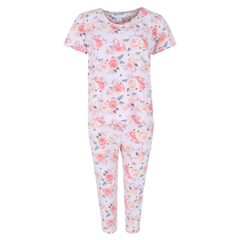 women's pajamas with a touch of eleganceElegant Emily Women's Floral Short Sleeve Capri Set