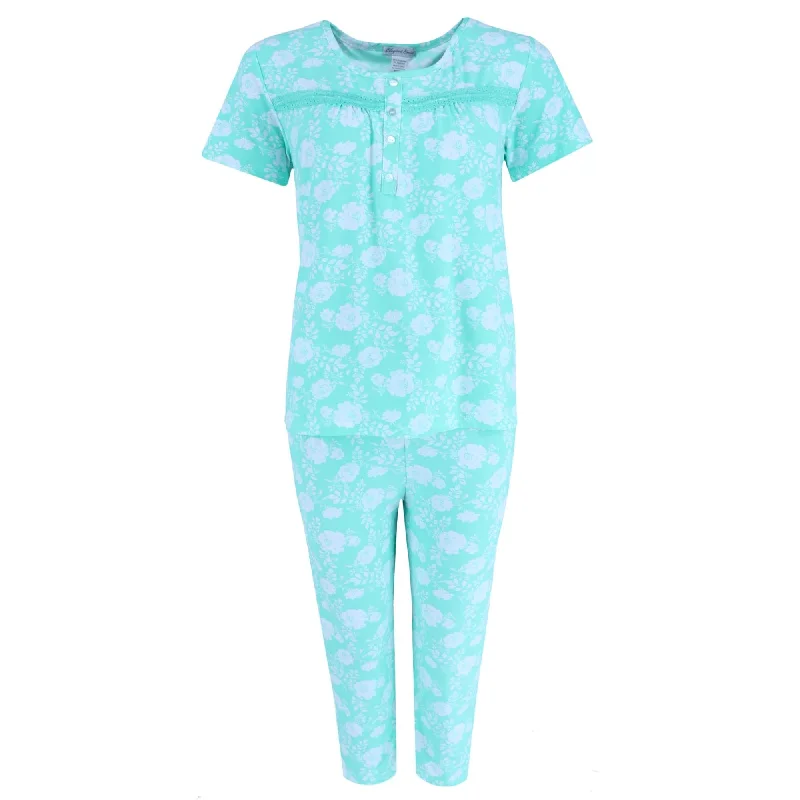 women's pajamas for everyday loungingElegant Emily Women's Mint Floral Capri Set