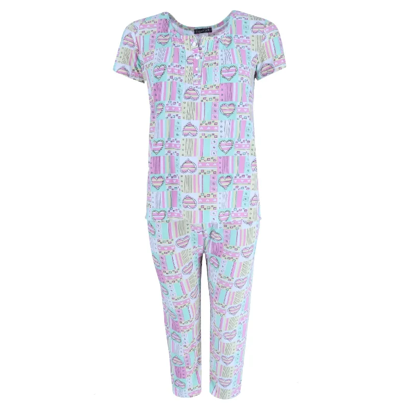 women's pajamas with a sophisticated eleganceElegant Emily Women's Patchwork Hearts Capri Set