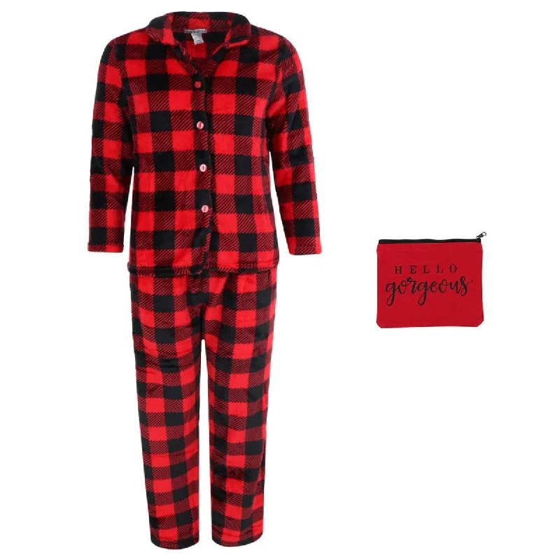 women's pajamas with a charming, vintage aestheticem & alfie Women's Buffalo Check Long Sleeve 3 Piece Pajama Set