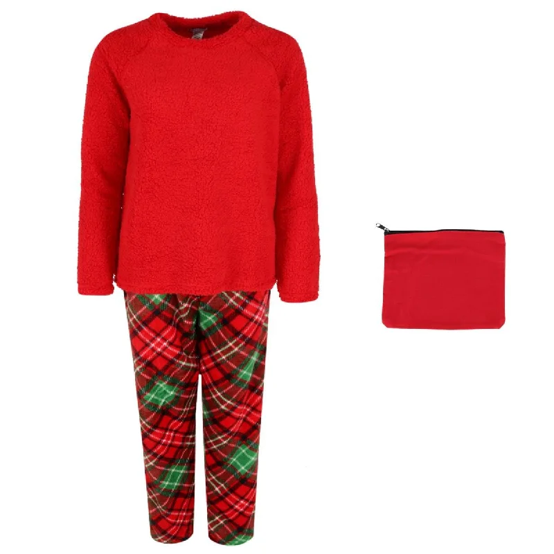 women's pajamas for cold weatherem & alfie Women's Plush and Sherpa PJ Set with Makeup Bag