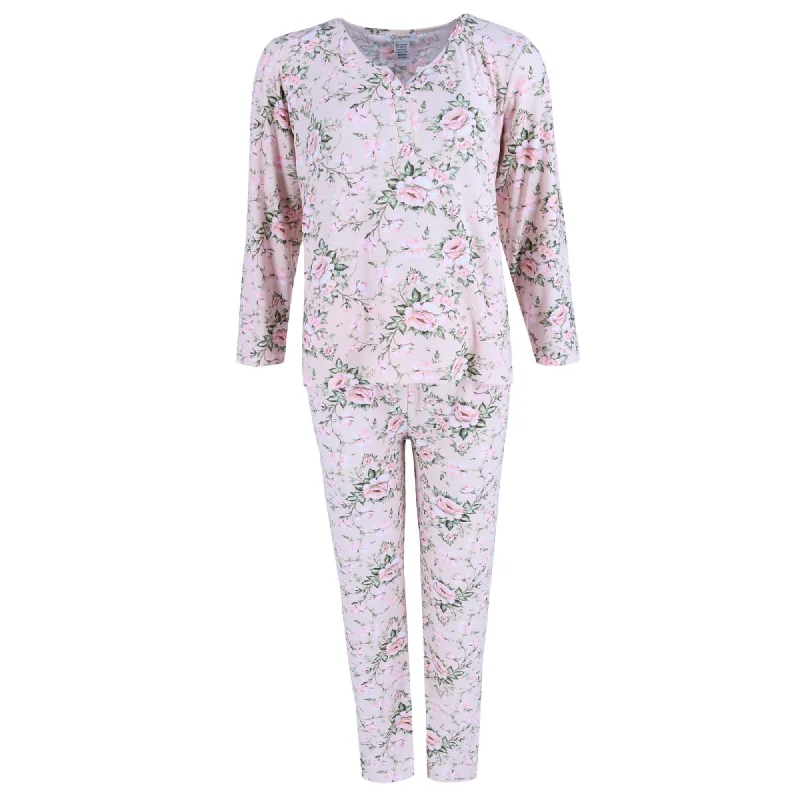 high-quality women's pajama setsGabriella Women's Long Sleeve & Pant Pink Floral Set