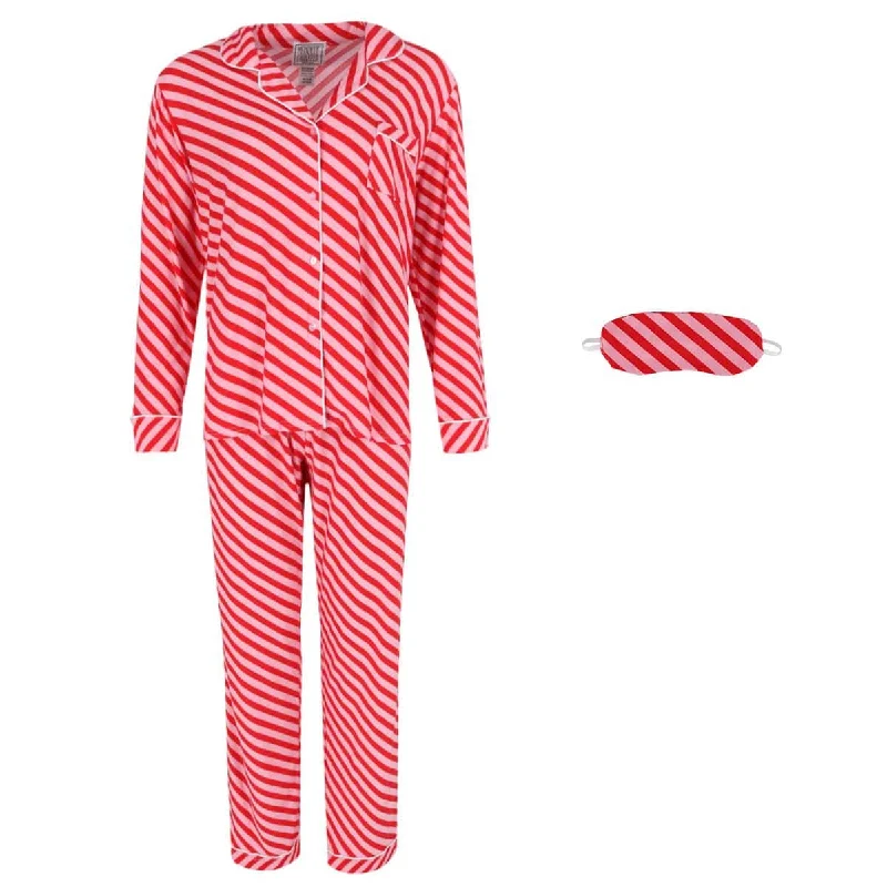 women's pajamas for winter warmthMentally Exhausted Women's Candy Cane Stripe Pajama Set with Eye Mask