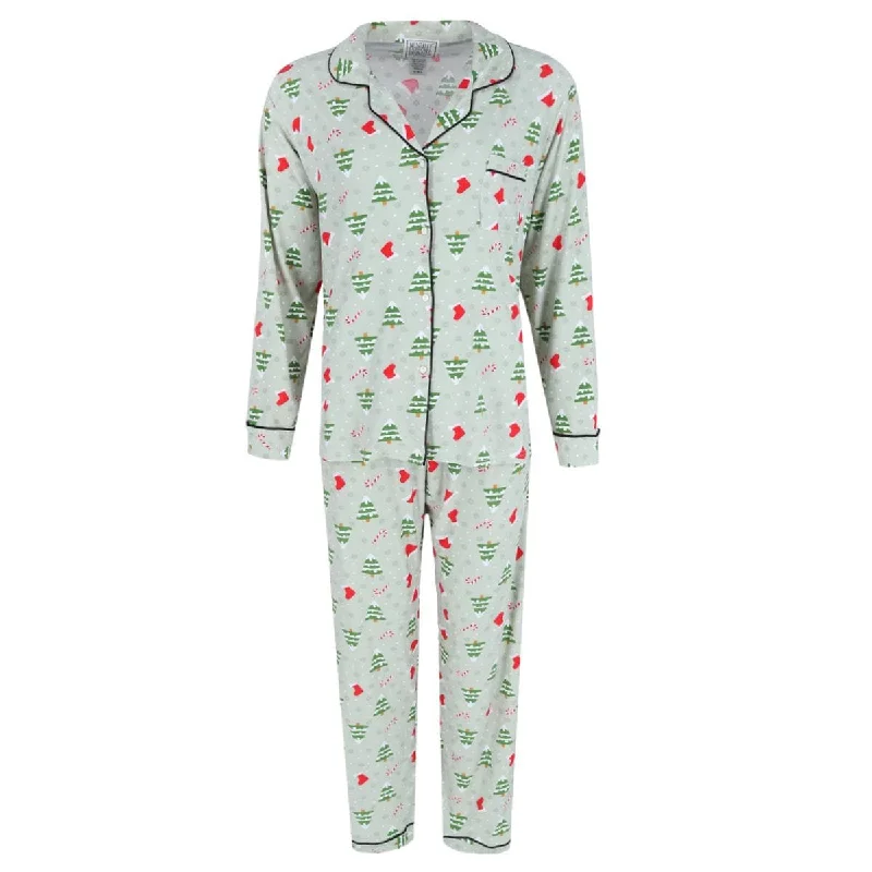 women's pajamas for gift-givingMentally Exhausted Women's Christmas Tree Stocking Notch Long Sleeve Pajama Set