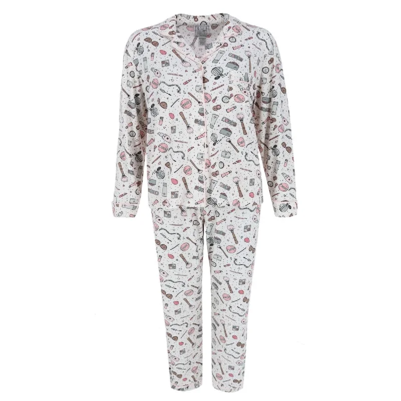 women's pajamas with drawstring waistMentally Exhausted Women's Make Up Print Pajama Set