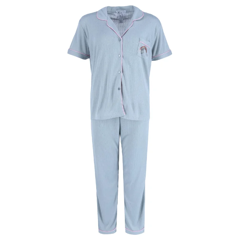 women's pajamas with a relaxed fitMentally Exhausted Women's Pointelle Notch Collar Pajama Set