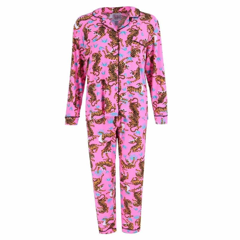 women's pajamas with a modern twistMentally Exhausted Women's Tiger Notch Collar Set