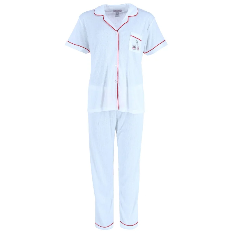 women's pajamas with a touch of elegance and sophisticationOverslept Women's Pointelle Cherries Notch Pajama Set