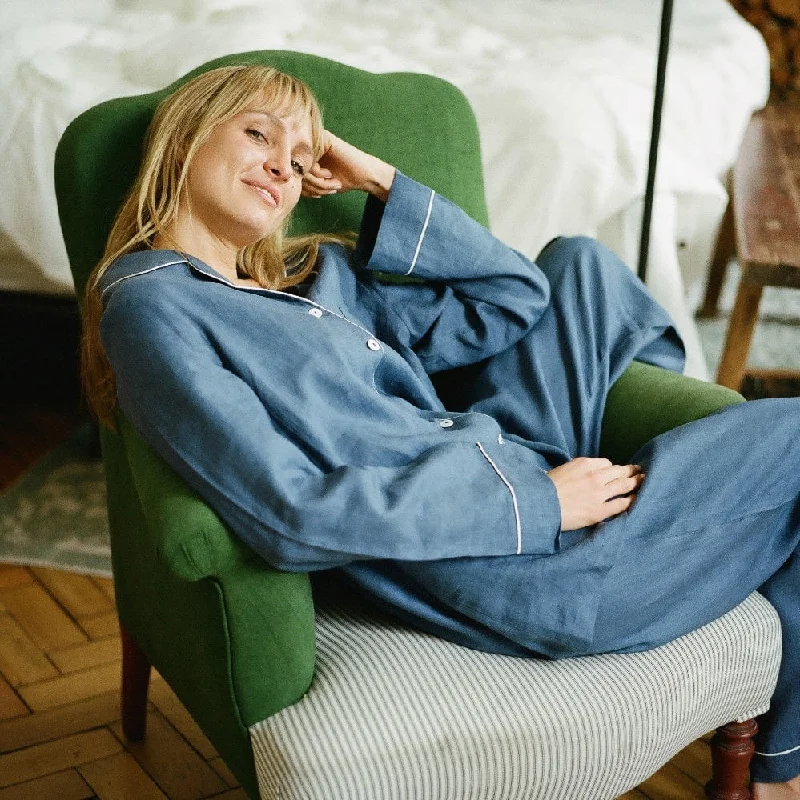 women's pajamas for those who cherish softnessWomen's Linen Pajama Set, Blueberry