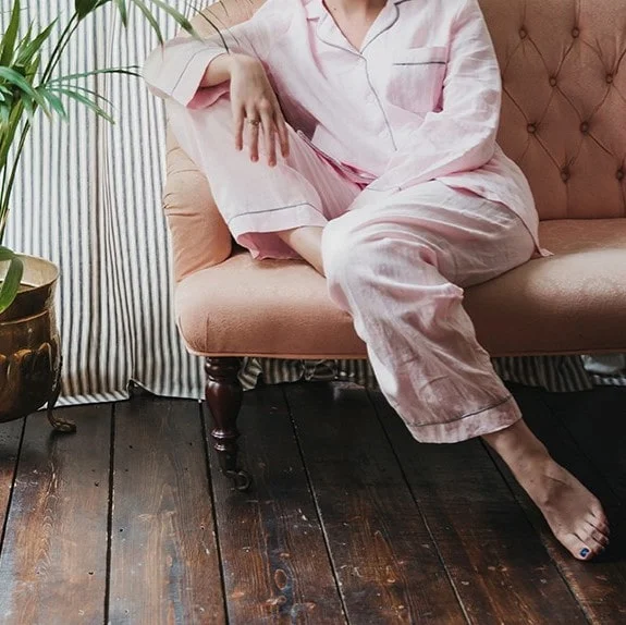 women's pajamas with a comfortable fitWomen's Linen Pajama Set, Blush Pink