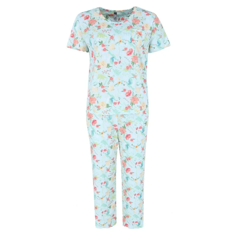 women's pajamas for those who value qualityPJ Couture Women's Tropical Floral Ribbed Short Sleeve Capri Set