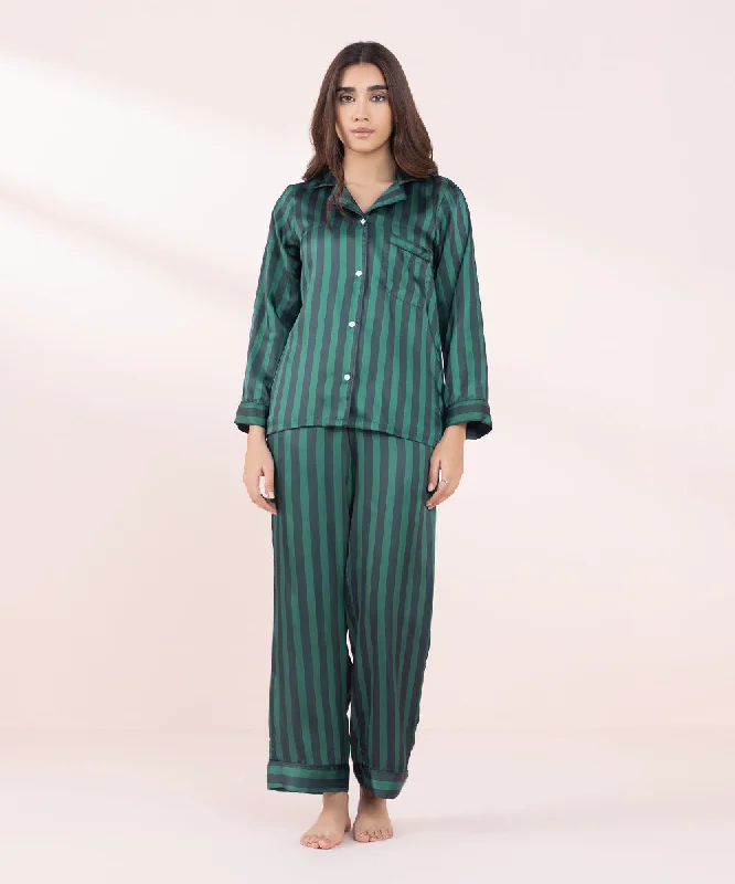 women's pajamas with lace trimStriped Silky PJ Set