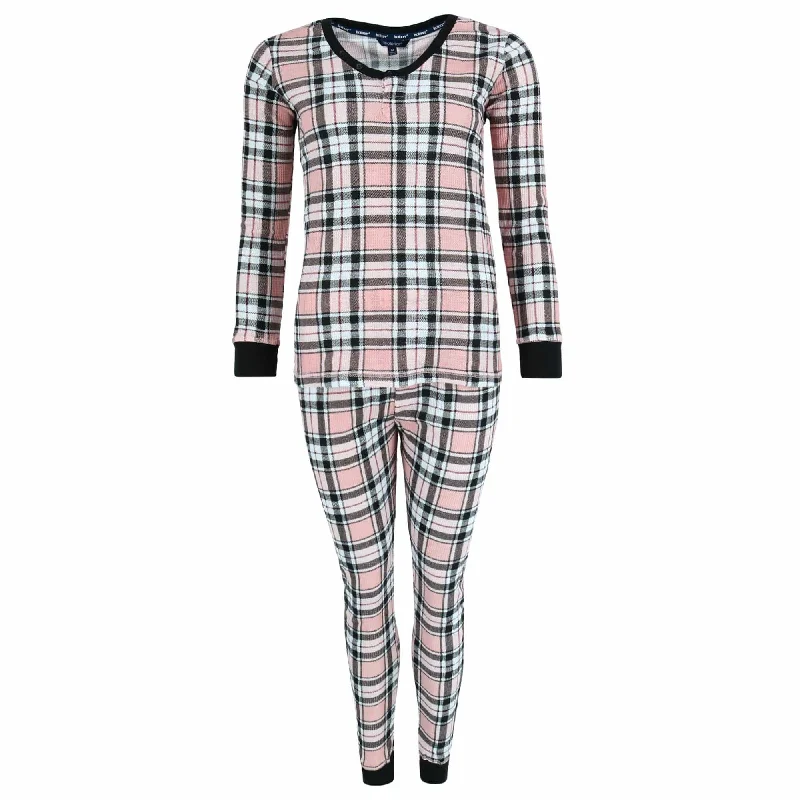 women's pajamas in bold patternsSportlife Brands LLC Women's Printed Waffle Weave Thermal Top and Bottom Set