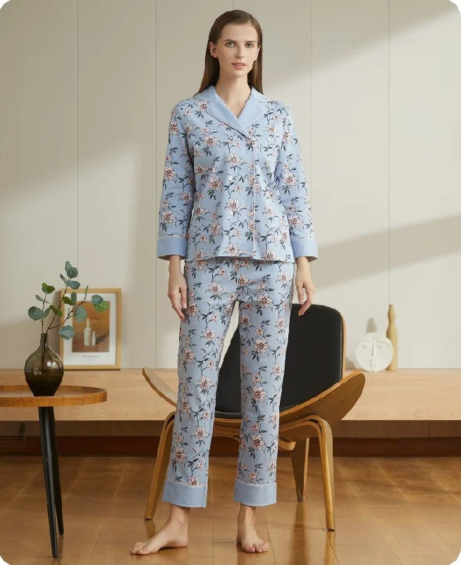 women's pajamas for those who love to indulgeWomen's Pure Cotton Lapel Long Sleeved Winter Sleepwear Homewear Set