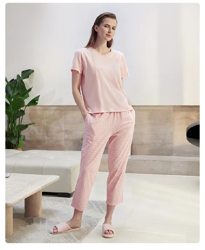 women's pajamas with a touch of luxuryWomen's Pure Cotton Short Sleeved Casual Sleepwear Set