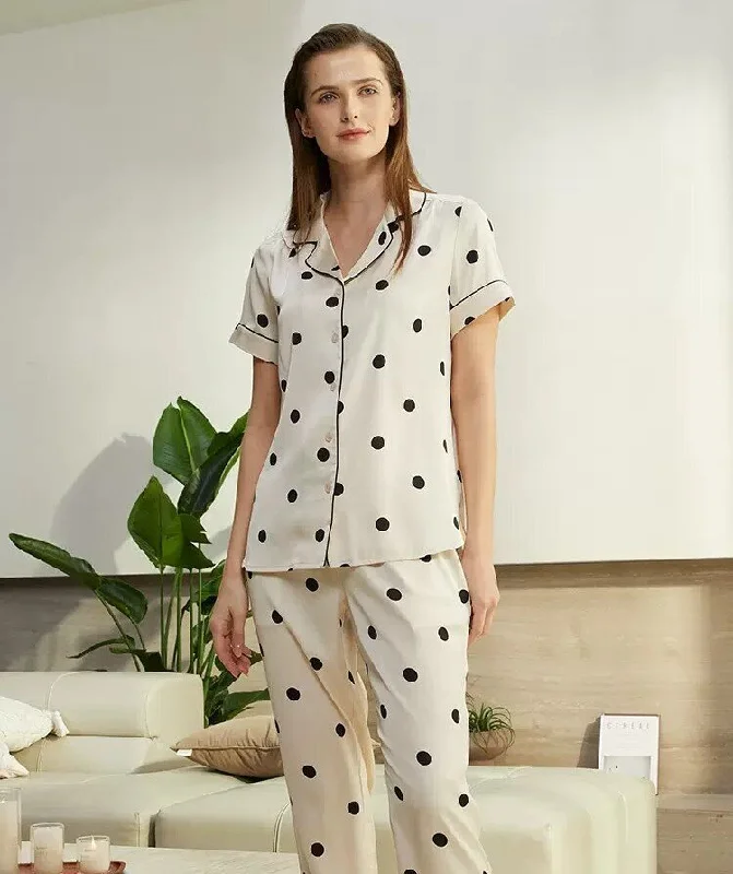 women's pajamas for those who value qualityWomen's Woven Polka Dot Short-Sleeved Short Pants Long Pants Sleepwear Homewear 3pcs Set